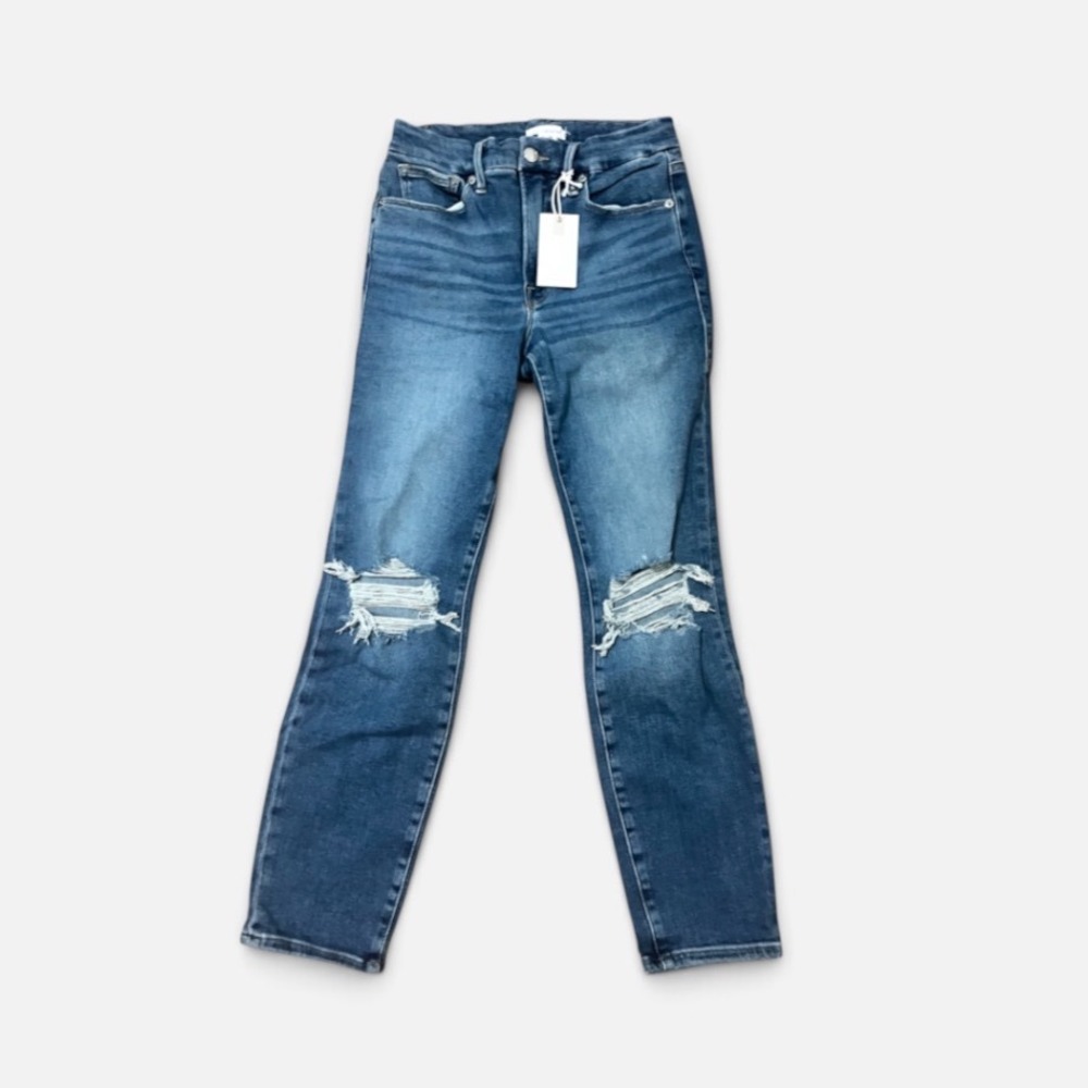 NWT Good American Good Leg Jeans 6/28 Blue New Distressed High Rise Skinny Denim